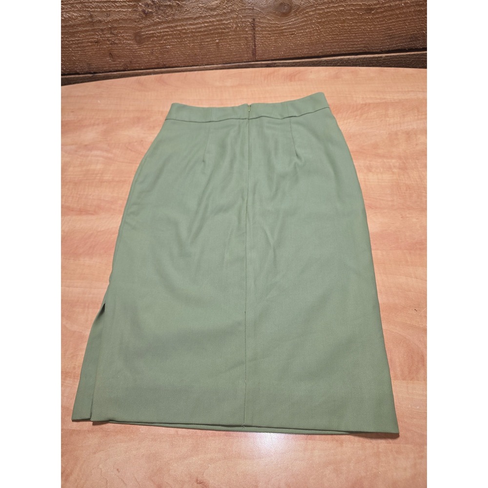 Classiques Entier Sage Green Virgin Wool Blend Pencil Skirt Size 2 Midi Slit - Picture 2 of 7